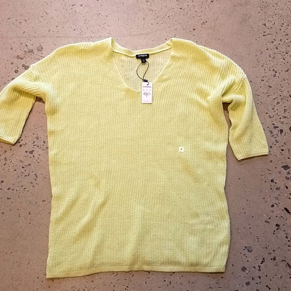Express lime green yellow v neck London sweater